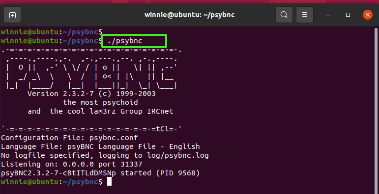 Finally, to run the psyBNC server, run the command: